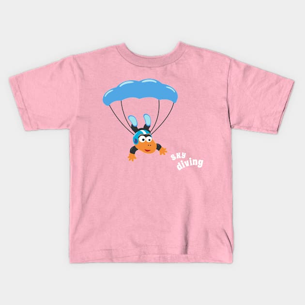 cartoon illustration of skydiving with litlle dinosaur Kids T-Shirt by KIDS APPAREL